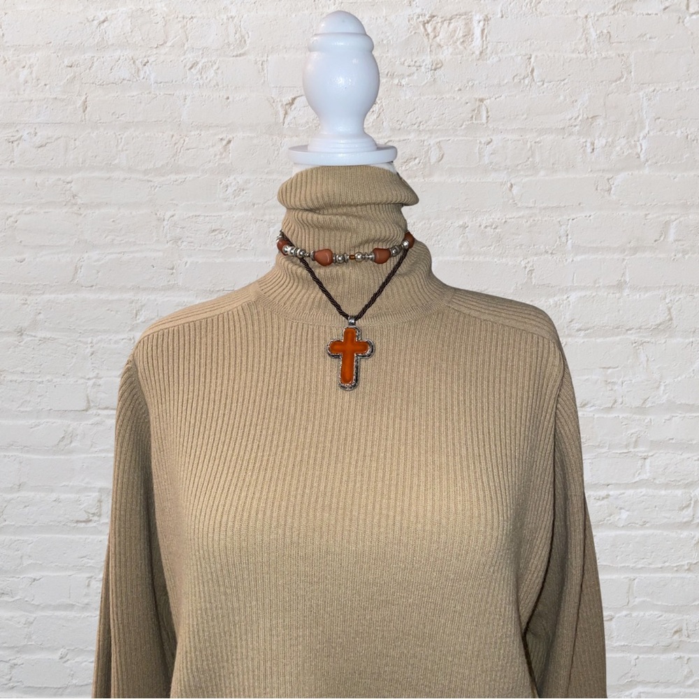 Cream brown Jones New York turtleneck sweater
